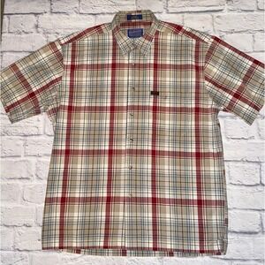 Pendleton Men's Plaid Button Shirt Short Sleeve Mens Size M Red/Multi * Read